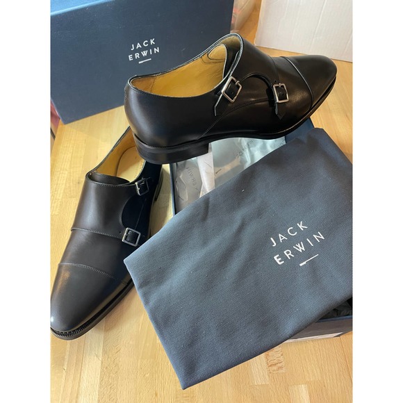 Jack Erwin "Phineas" Black Leather Cap-Toe Monk Strap   NIB - Picture 2 of 7